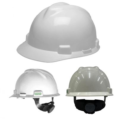 MSA Standard V-Gard Safety Helmet Slotted Cap WHITE (FAS-TRAC Ratchet Suspension)